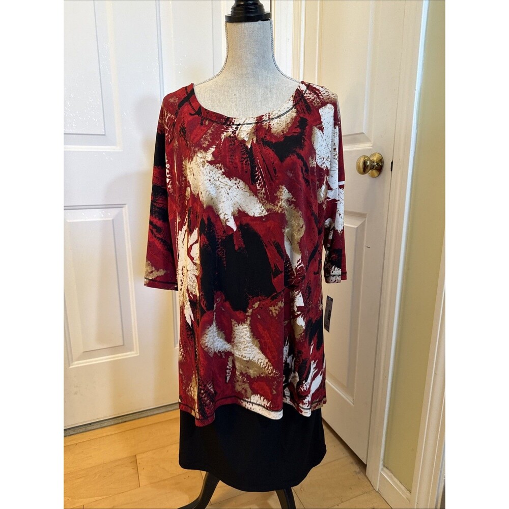 RED COMFORT Covington Women’s Red Print Spandex Dress Size Xl Short Sleeved